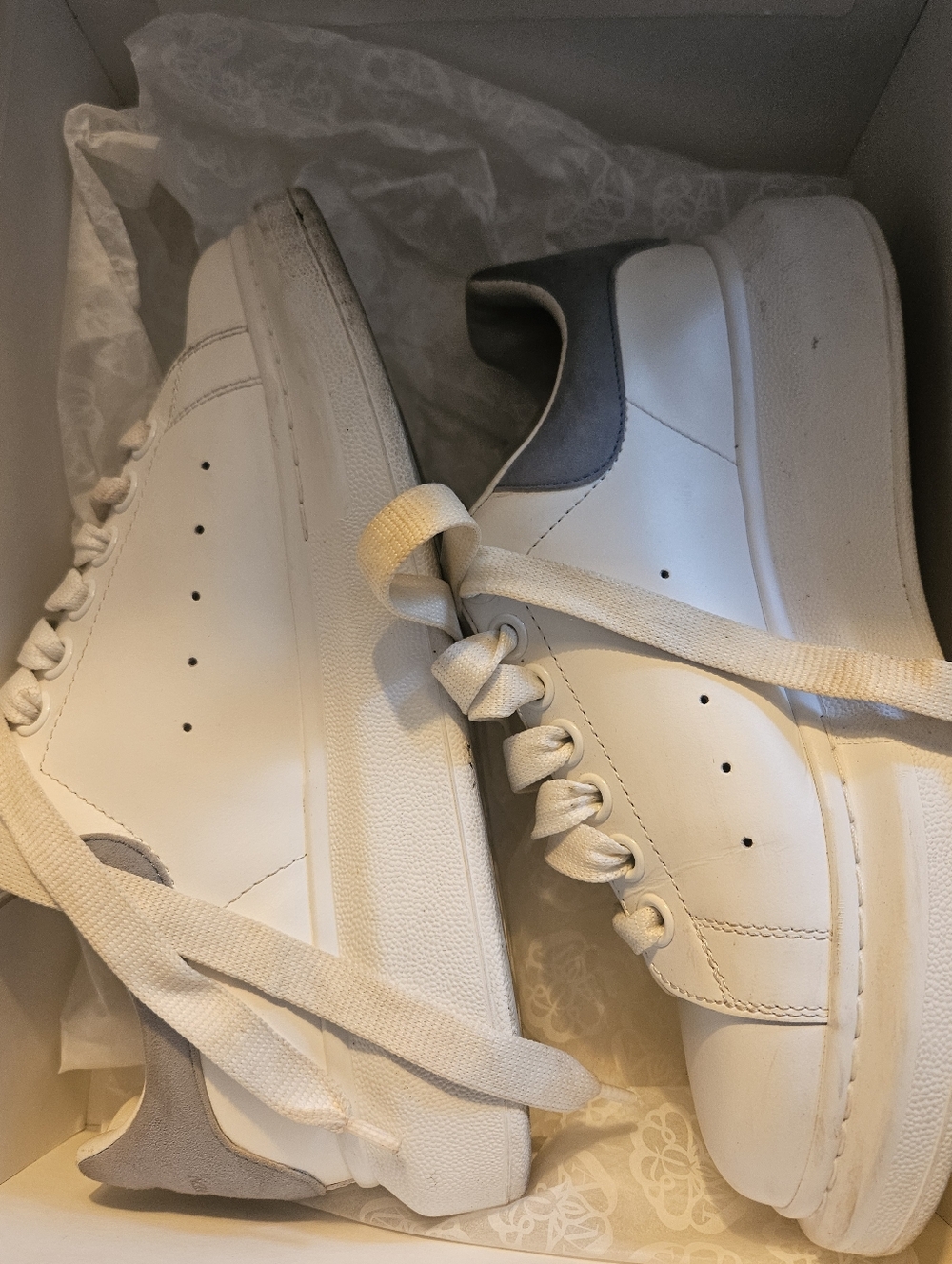 Alexander McQueen White Sneakers Womens 37 6.5 Wedge Sneakers Gray accents
